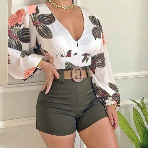 Dames top met lange mouwen en shorts B1040