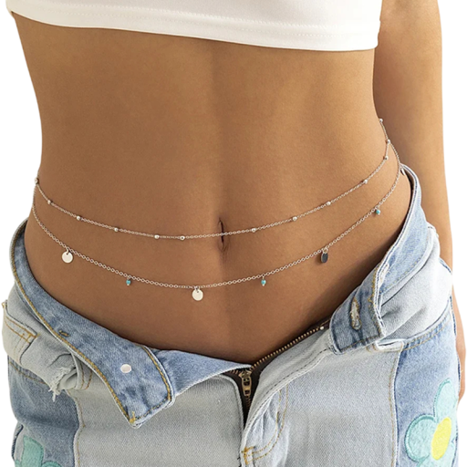 Dames tweelaagse tailleketting 70 + 25 cm Lichaamsjuweel in zilveren stijl Sexy accessoire voor festivals en zomerse outfits
