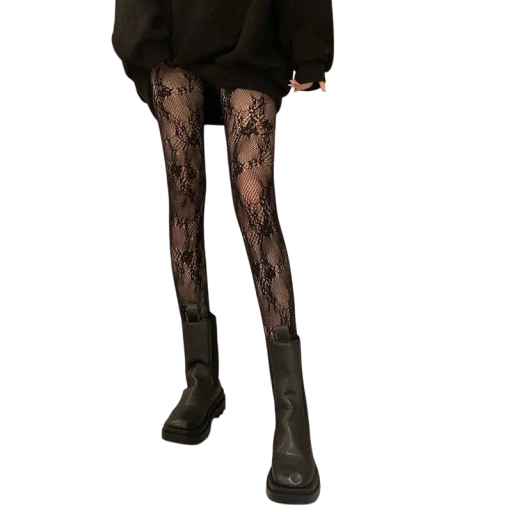 Dames visnetkousen met bloemenpatroon Elegante bloemen visnetpanty Sexy ademende kousen voor avond- en dagkleding