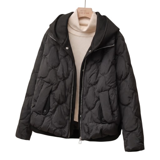 Dames winterjas met capuchon gewatteerde korte jas met rits gebreide ribcapuchon zakken met drukknopen voor de winter