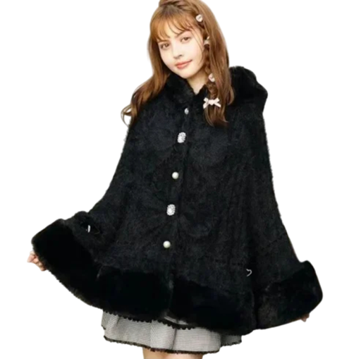 Dames winterjas van pluche Universele maat Warme jas met capuchon Knopsluiting Decoratieve details Zachte polyester jas