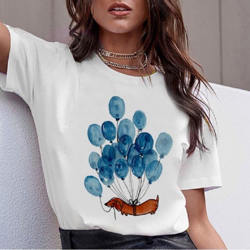 Dames wit T-shirt met dierenmotief