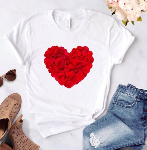 Dames wit T-shirt met hartjesprint