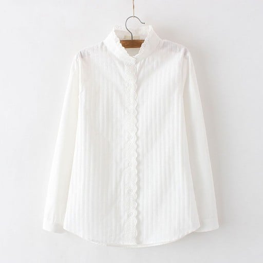 Dames witte blouse met lange mouwen en decoratieve borduursels Van 100% katoen Knopen sluiting Mouwen met manchet Tijdloze klassieker
