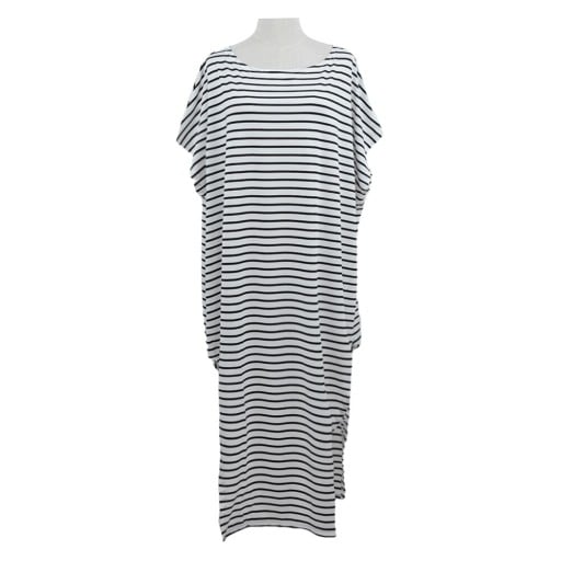 Dames zomer gestreepte maxi jurk Asymmetrische zoom met zijsplitten Losse pasvorm Brede halslijn Korte mouwen Polyester met spandex