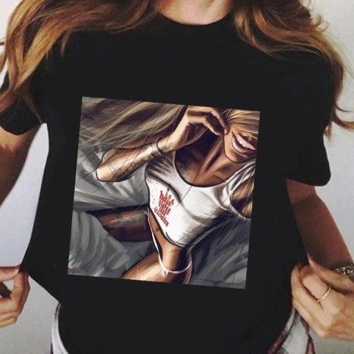 Dames zwart T-shirt met print A1195