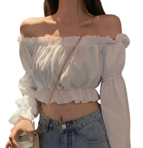 Damesblouse lange mouwen Crop top met opgetrokken schouders Elegante modieuze top Katoen Polyester Stijlvolle damesblouse voor dagelijks gebruik