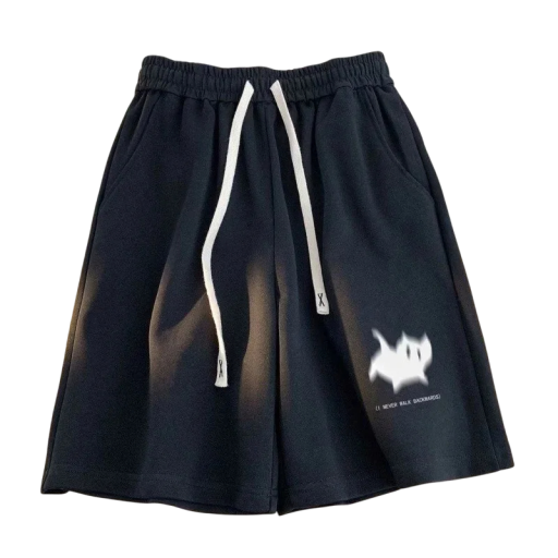 Dameshorts med elastik og katteprint, højtaljede sportsshorts til sommer, komfortable shorts til træning og fritid