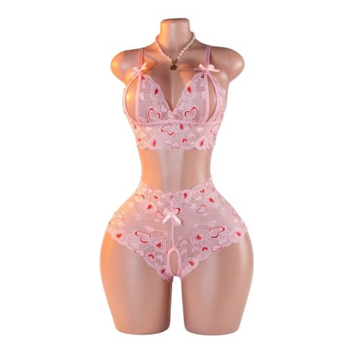Dameskant set van lingerie open bh met uitsparingen en strikjes en transparante slip met open kruis