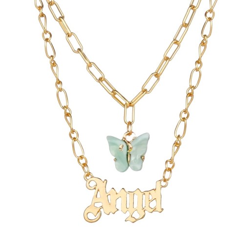 Damesketting met vlinder en opschrift