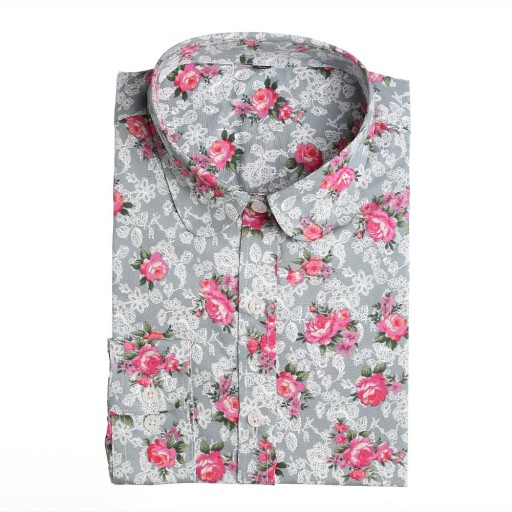 Dameskjorte med blomstermønster - Grå J3329