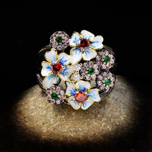 Damesring met bloemen D1096