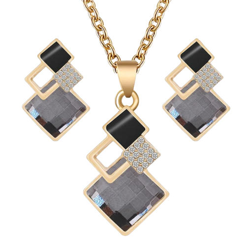 Damesset van ketting en oorbellen met decoratieve stenen