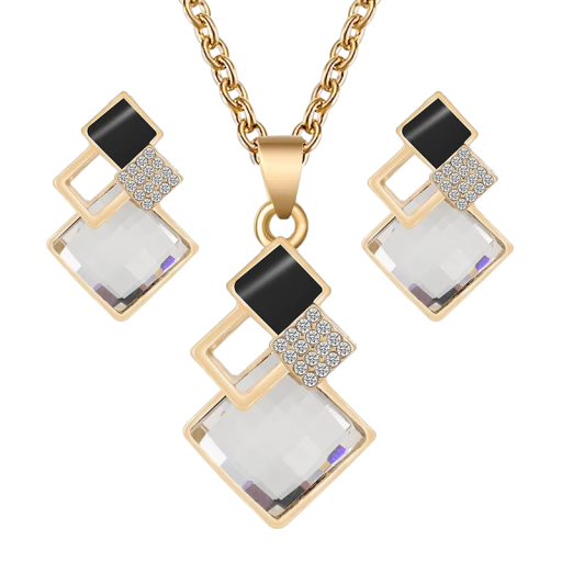 Damesset van ketting en oorbellen met decoratieve stenen