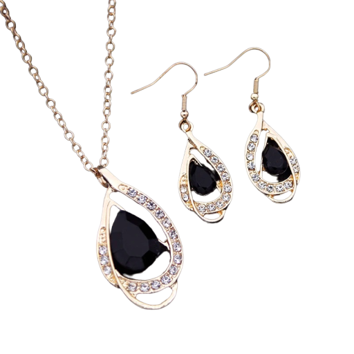 Damesset van ketting en oorbellen met sierstenen V189