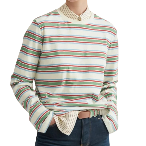 Damestribet langærmet T-shirt Moderigtig afslappet T-shirt med rund hals Elegant retrostil til byen og derhjemme