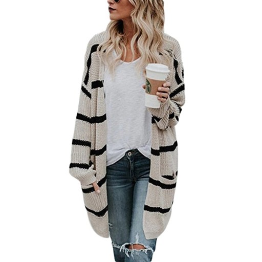Damestrikket stribet cardigan A2273