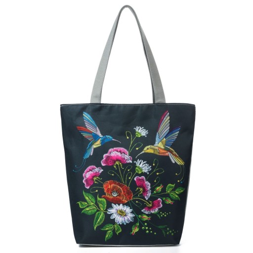 Dametaske i kanvas med blomster