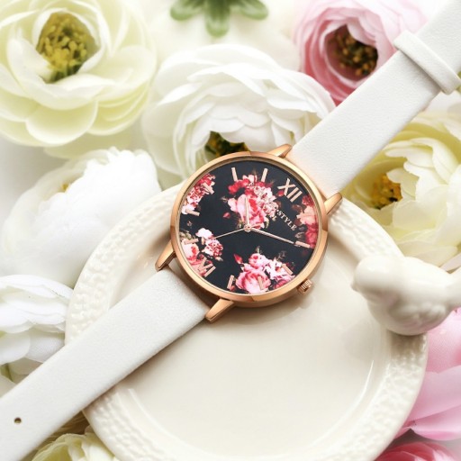 Dameur med blomstermønster urskive J3193