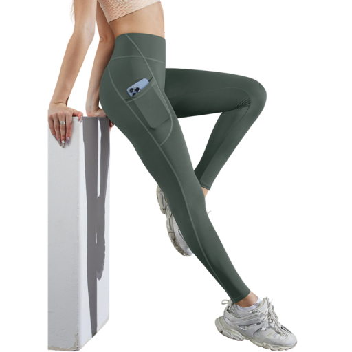 Damleggings med hög midja, push-up, elastiska sportbyxor med fickor, bekväma leggings för träning, yoga, fitness, löpning