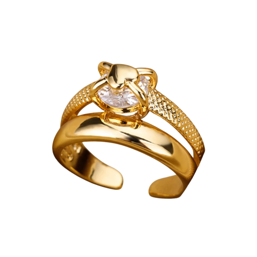 Damprösten med sten och hjärta Justerbar öppen ring Guld färg Rostfritt stål Zirkon Elegant smycke