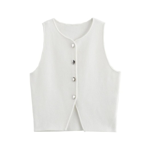 Dams elegant enfärgad väst med bröstfickor Rund halsringning Knäppning med knappar Lätt polyester material Flera färger