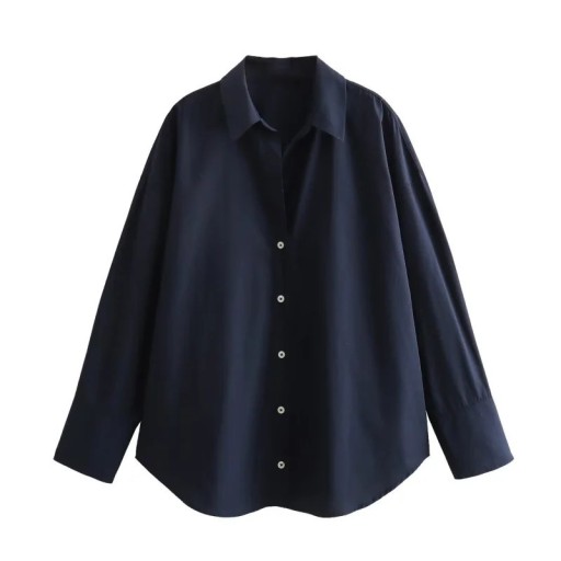 Dams elegantiska lösa skjorta med krage och långa ärmar Enfärgad blus med knappar i lätt polyester Stilig topp för varje dag