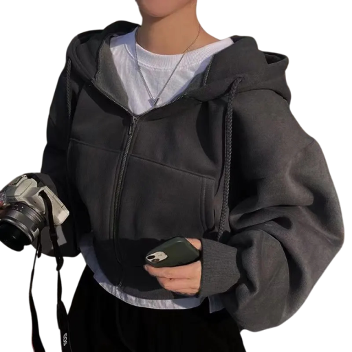 Dams ziptröja med huva och fickor Bekväm enfärgad tröja i mjuk polyester för vardagsbruk och fritid