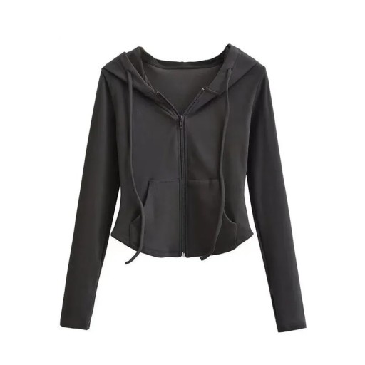 Dams ziptröja med huva och fickor Enfärgad tröja i mjuk polyester Bekväm fritidsöverdel i olika färger