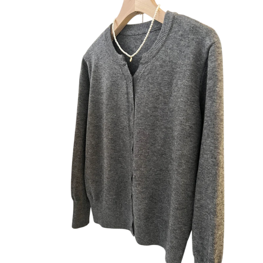 Damsk cardigan i polyester med V-ringning Enfärgad elegant tröja med knappar och lång ärm Universell storlek