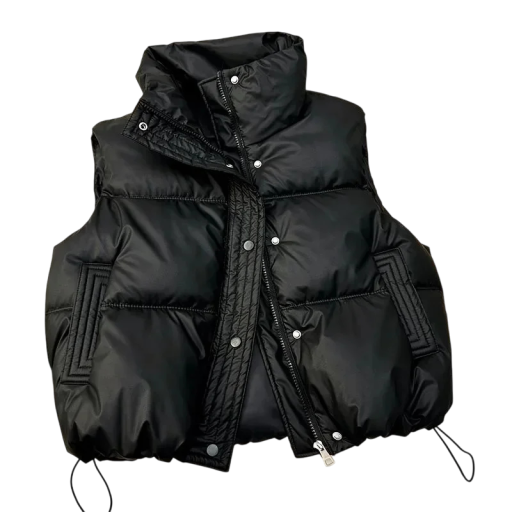 Damsk vinterväst med rullkrage och fickor Enfärgad värmande väst med dragkedja av bomull och polyester Stilig accessoar för kalla dagar