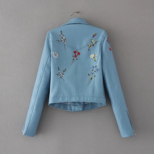 Dámská bunda z umělé kůže s květinovým vzorem - Modrá