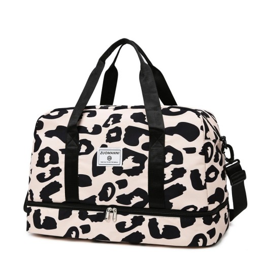 Dámská cestovní sportovní taška 49 x 24,5 x 32 cm Lehká prostorná taška s potiskem levharta Stylová taška na víkend Fitness kabelka na cesty