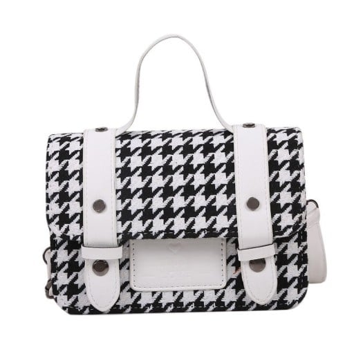 Dámska crossbody kabelka s klopou a vzorom kohútich stôp Koženkové pásky s nýty Horné ucho a popruh PU kože a polyester 18,5 x 13 x 8 cm