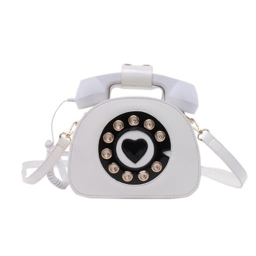 Dámska crossbody kabelka vo forme retro telefónu Číselník so srdiečkom a slúchadlom s krútenou šnúrou PU kože a polyester 21 x 16 x 9 cm