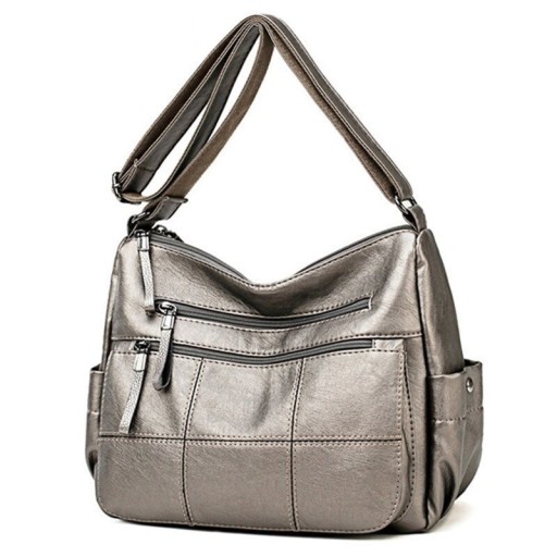 Dámska crossbody kabelka z umelej kože Dve predné vrecká na zips Bočné vrecká Prešívaný vzhľad Nastaviteľný popruh 29 x 23 x 14 cm
