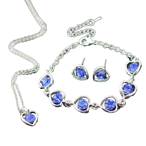 Dámská dárková sada 4 ks náhrdelník, náušnice, náramek a prstýnek ve tvaru srdíčka