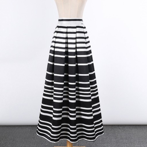 Dámska dlhá pruhovaná sukňa - Čierno-biela