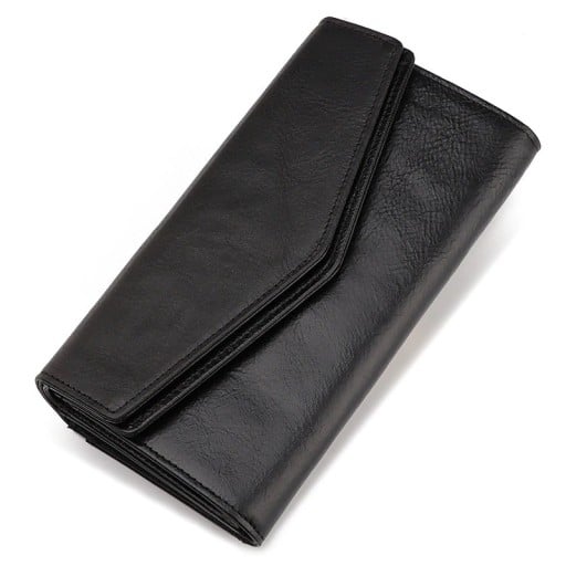 Dámská dlouhá peněženka z pravé kůže Dvojitá klopa ve tvaru obálky Lesklý povrch Elegantní styl Do kabelky Rozměr 19 x 10,5 x 4 cm