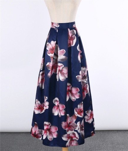 Dámská dlouhá sukně s květinami - Modrá