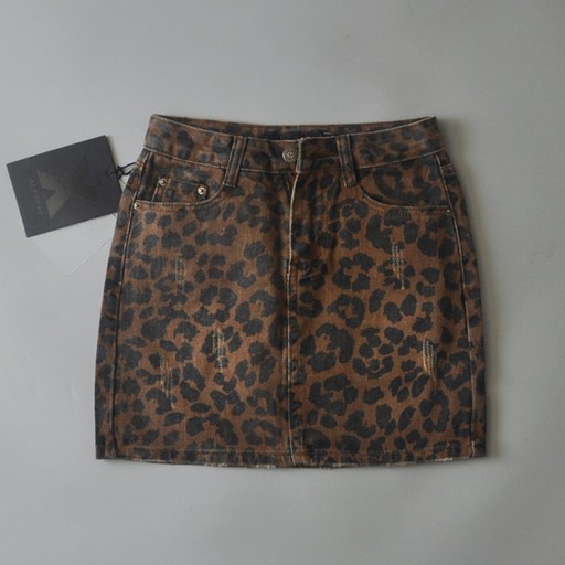 Dámská džínová mini sukně s leopardím vzorem