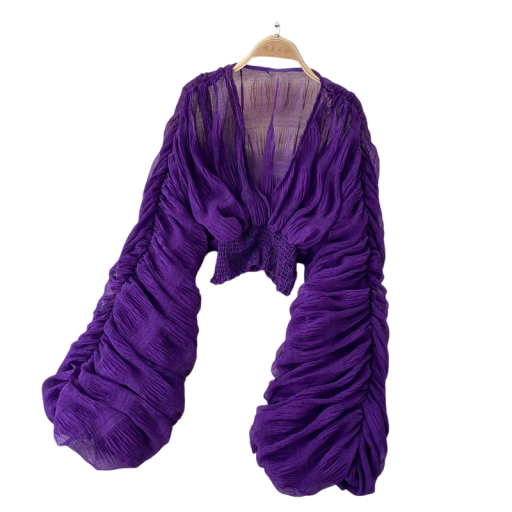 Dámská halenka s hlubokým výstřihem a nabíranými rukávy Volánový top s elastickým pasem Elegantní halenka na léto do města i na párty