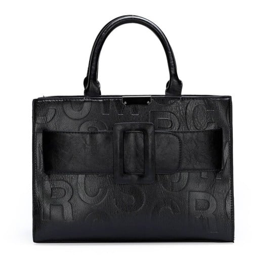 Dámská hranatá kabelka do ruky i přes rameno Vzor z velkých písmen Ozdobný pásek s velkou přezkou Umělá kůže 32 x 13 x 23 cm