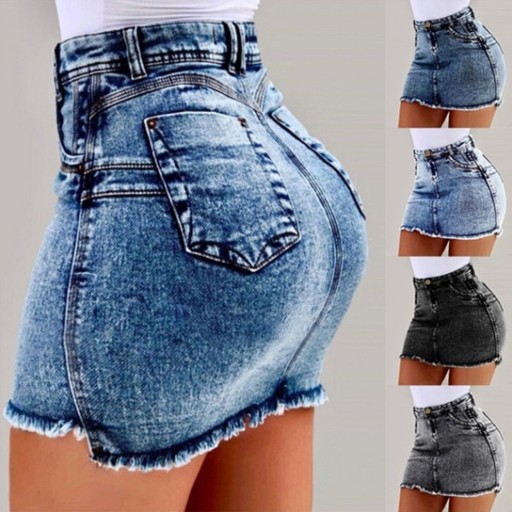 Damska jeansowa mini spódniczka z wysokim stanem A1915