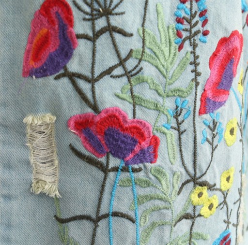 Damska jeansowa spódnica midi z haftem