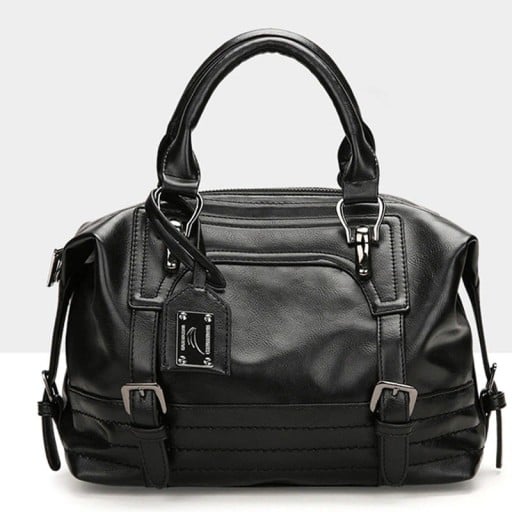 Dámská kabelka do ruky s ozdobnými přezkami a přívěskem Vintage vzhled Zapínání na zip Dvě ucha Umělá kůže a polyester 30 x 24 x 12 cm