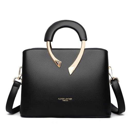 Dámská kabelka do ruky z PU kůže Elegantní taška s půlkruhovým uchem a zlatým kovovým zdobením Popruh přes rameno 27 x 21 x 13 cm
