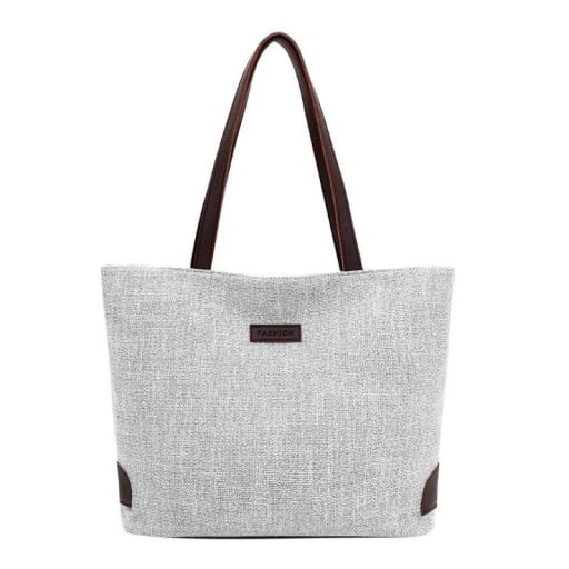 Dámská kabelka přes rameno 35 x 31 x 11 cm Světle šedá s tmavě hnědými uchy a rohovými aplikacemi Prostorný tvar Žíhaná struktura látky