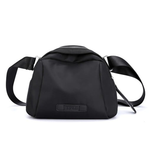 Dámská kabelka přes rameno se zipem Zaoblený tvar Široký popruh Nylon s polyesterem 24 x 17 x 14 cm Kompaktní taška s nášivkou vpředu
