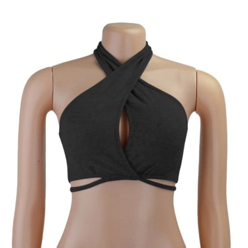 Damska kOszulka jednokolorowy Crop top Wycięcie w kształcie O Szerokie ramiączka wokół szyi Wycięcie na klatce piersiowej Poliester